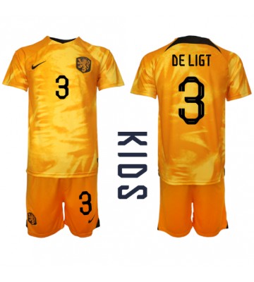 Nederländerna Matthijs de Ligt #3 Hemmaställ Barn VM 2022 Kortärmad (+ Korta byxor)